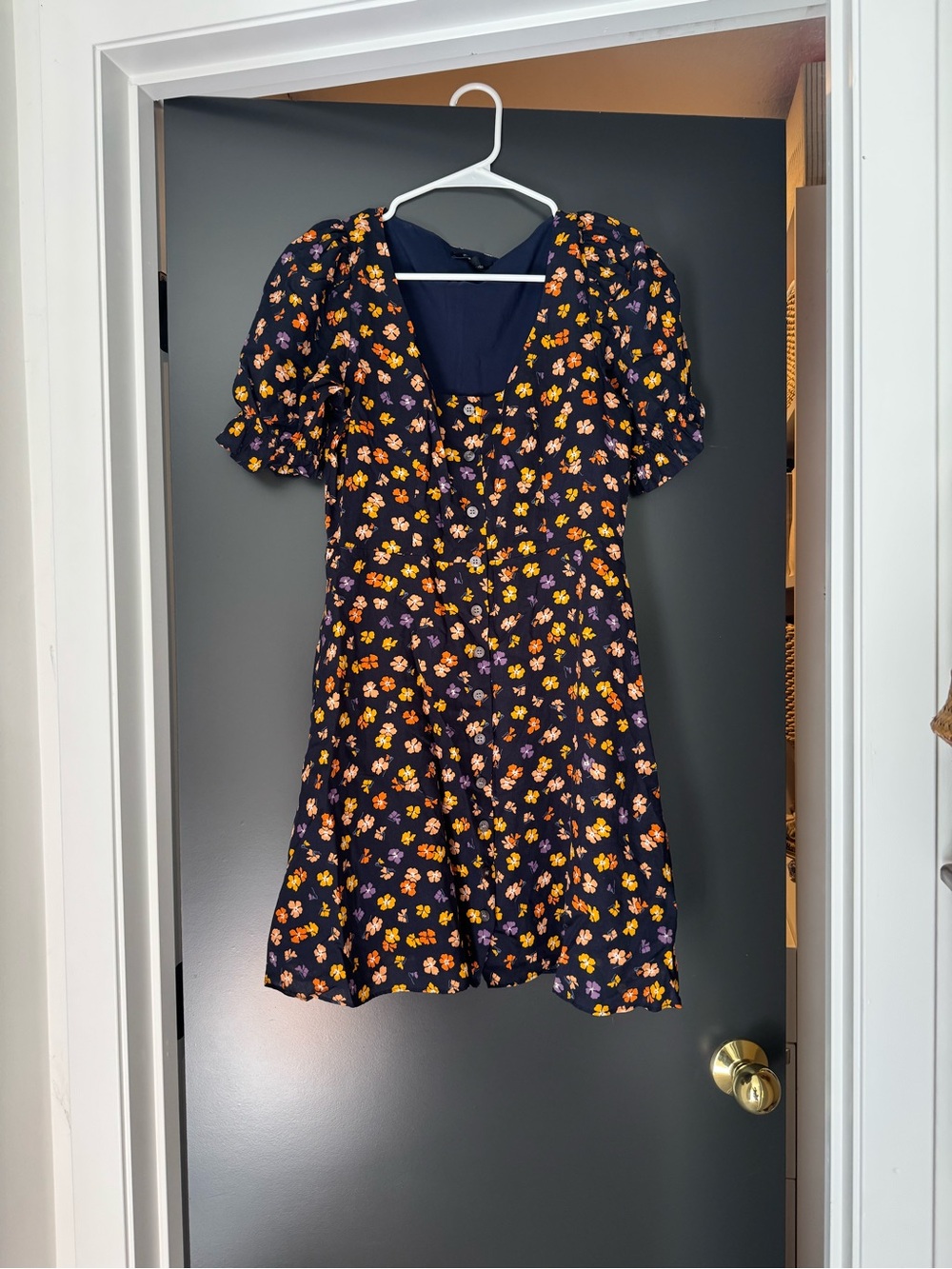 Madewell Navy Mini Dress with Yellow & Pink Floral Print